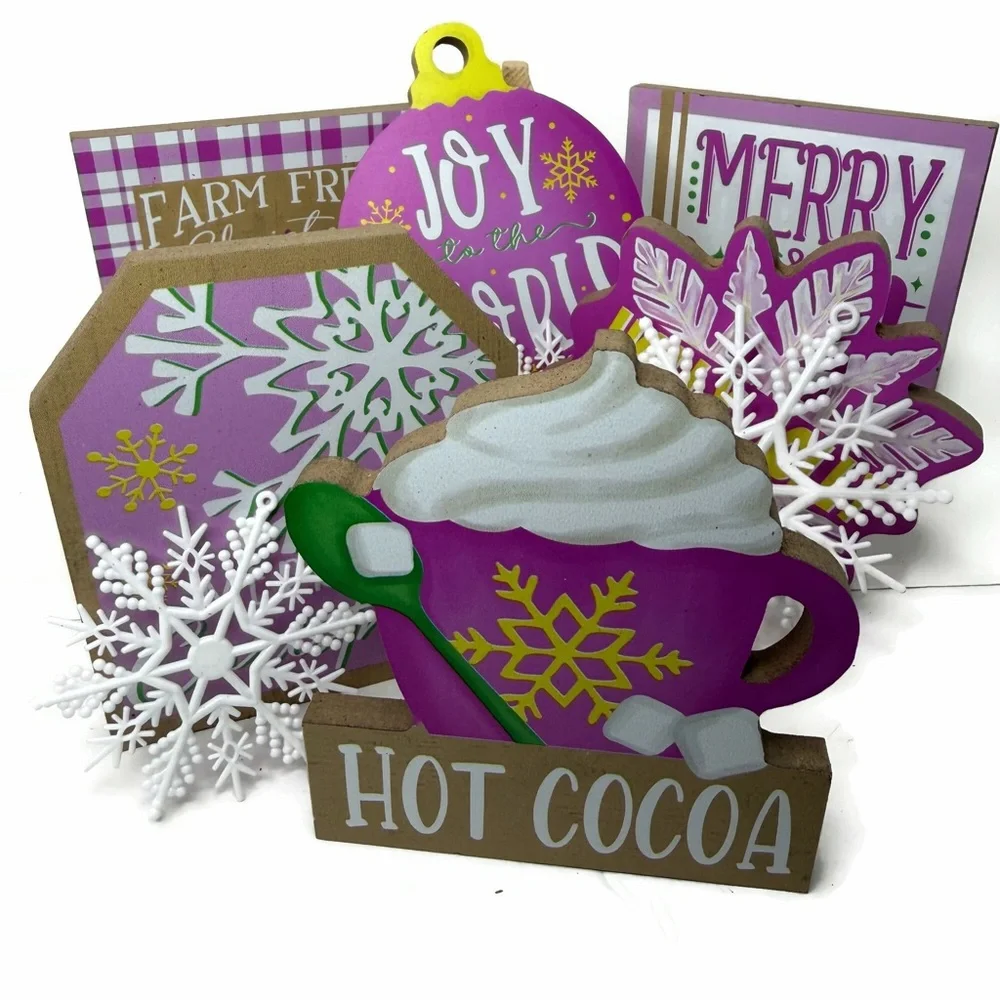 Festive Holiday Tiered Tray Decor Lot 10 Pieces